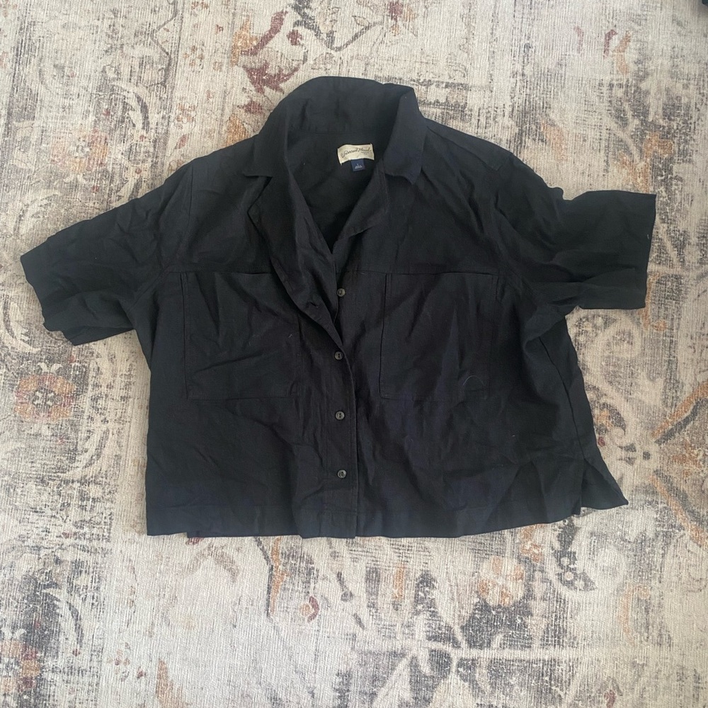 Black linen button up short sleeve top from Target: large